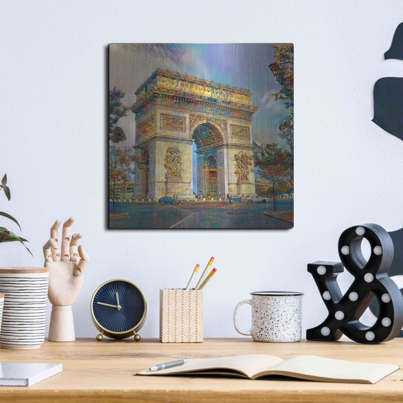 «Paris France Arc De Triomphe» par Pedro Gavidia, art mural en métal, L 12 po x H 12 po