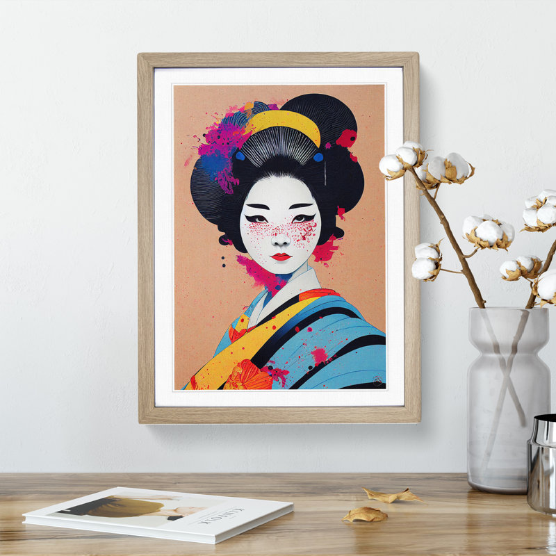 Geisha Splashed No.3 - Single Picture Frame Painting, 34cm H x 25cm W x 2cm D, Oak