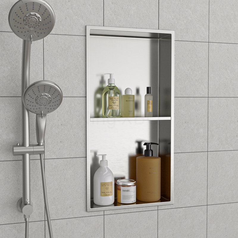 Niche double 13 po x 25 po en acier inoxydable, nickel brossé, Nickel brossé