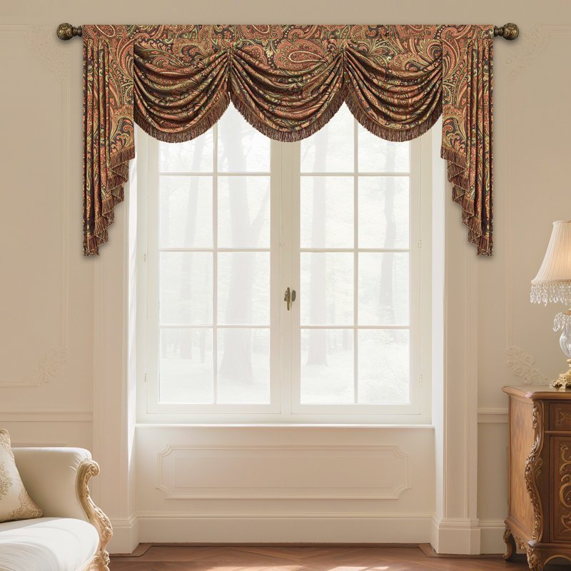 Paisley Swag Valance with Tassels, Classic Jacquard Waterfall Valance, Window Treatment 1 Panel, 79" W x 45" L