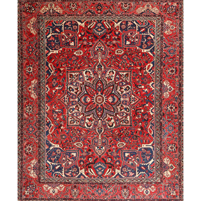 Tapis décoratif en laine rouge mashdots oriental