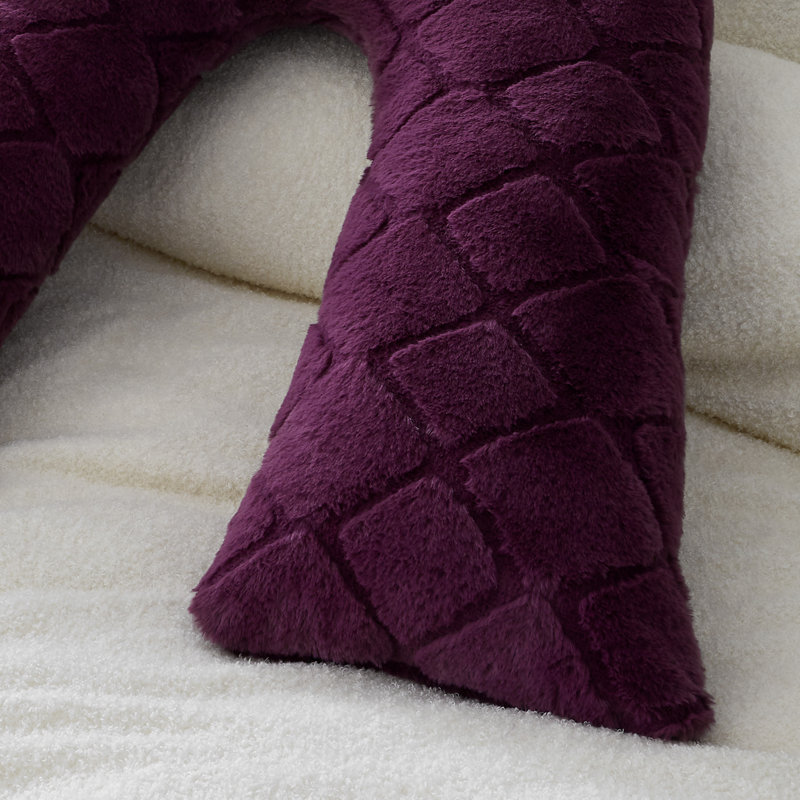 Cosy Diamond Faux Fur V Shaped Sleep Cushion Pillow, Plum