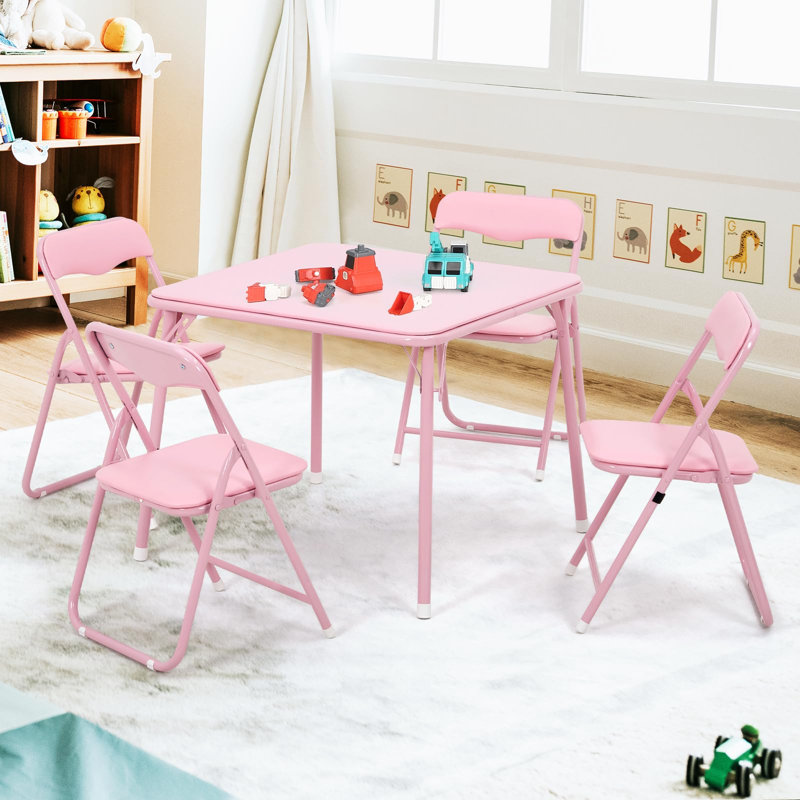 Ensemble de 4 tables pliantes portatives pour tout-petits et chaises pour enfants, Naturel
