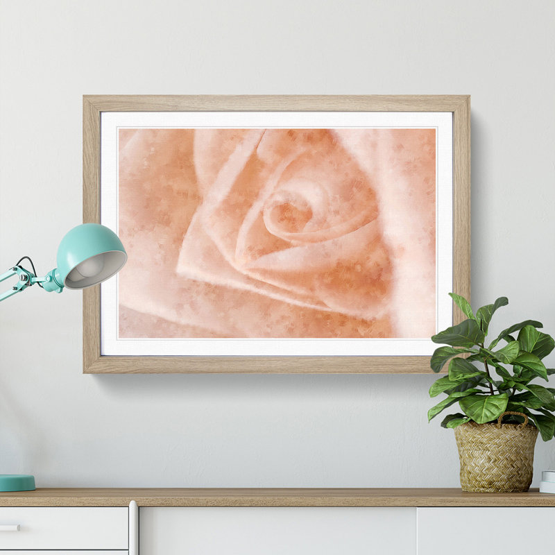 Light Pink Rose - Picture Frame Graphic Art Print, Oak Framed, 62cm H x 87cm W x 2cm D