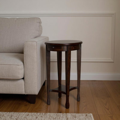  Table de bout ovale contemporaine en châtaignier avec tablette