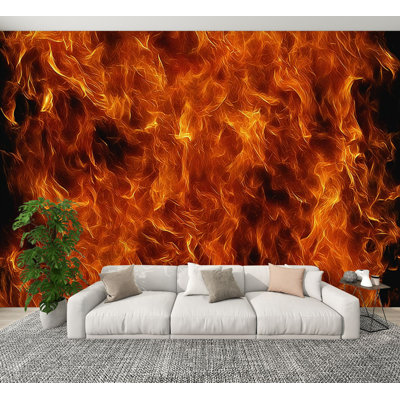 Papier peint adhésif pelez et collez, abstrait, flamme, feu, tourbillons, décorations murales aux teintes oranges, H 69 po x l 96 po, papier peint amovible en PVC, adhésif mural pour garçons, salon, chambre, bureau à domicile
