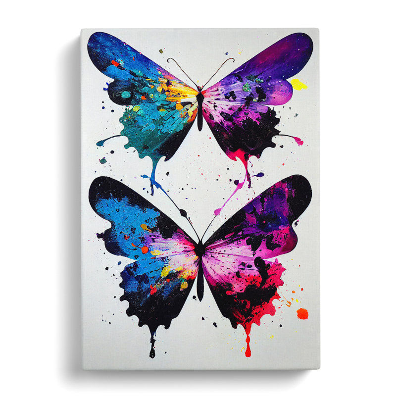 Butterflies With Dripping Paint No.1 - Wrapped Canvas, 50cm H x 35cm W x 3cm D