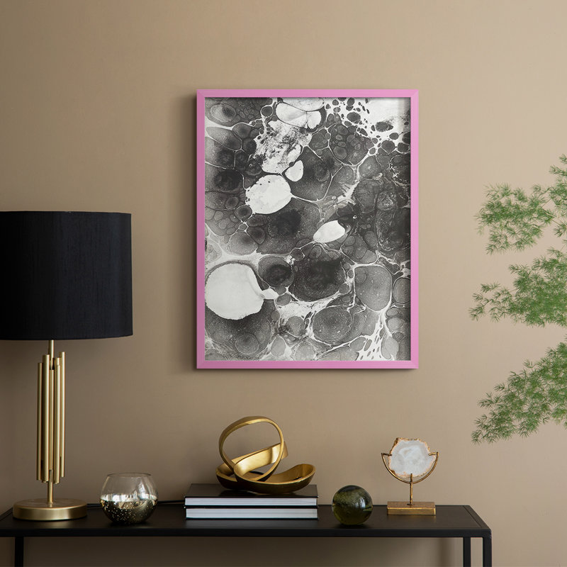 Marbling IV Framed Print - Solid Wood, 15" H x 12" W, Pink