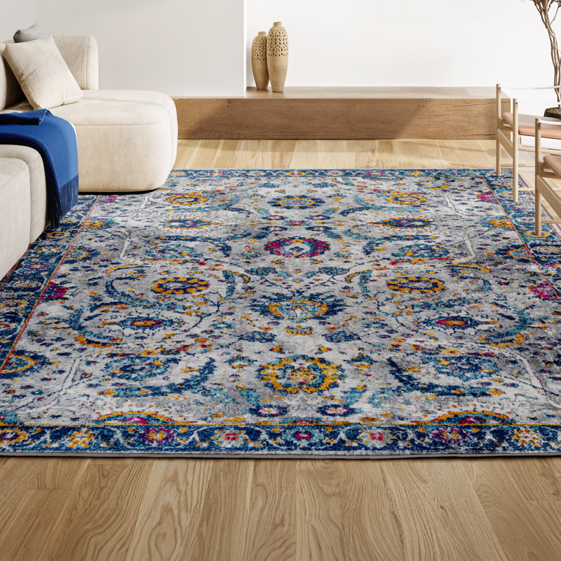 Tapis persan moderne gris clair / bleu Iil, Rectangle 3 pi x 5 pi
