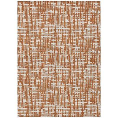 10' X 14' Terra Cotta Tan And Ivory Abstract Washable Indoor Outdoor Area Rug