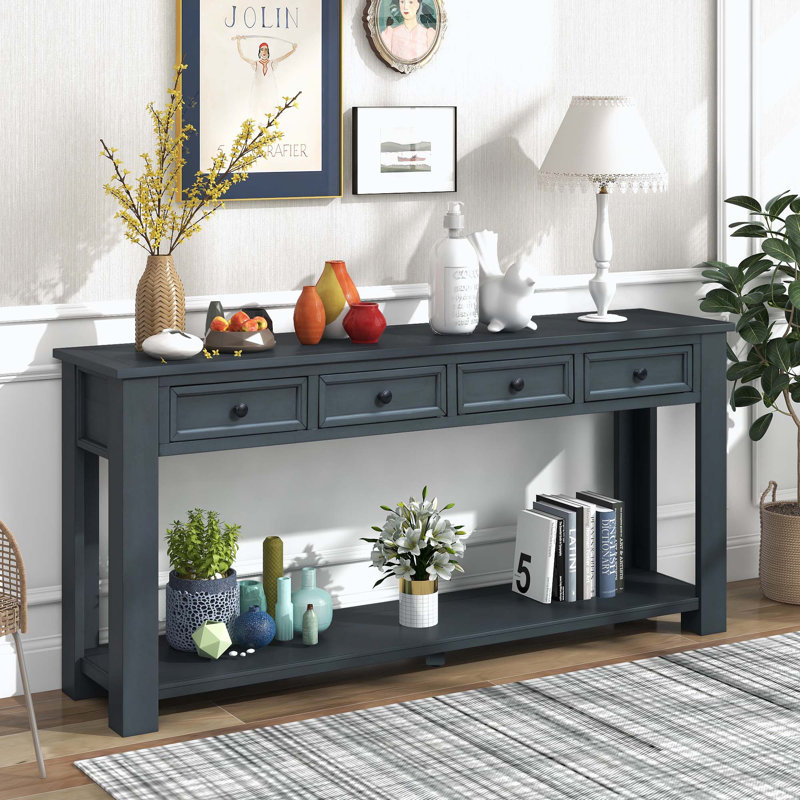 3-Drawers Storage  Console Table with Bottom Shelf for Entryway Hallway, Navy