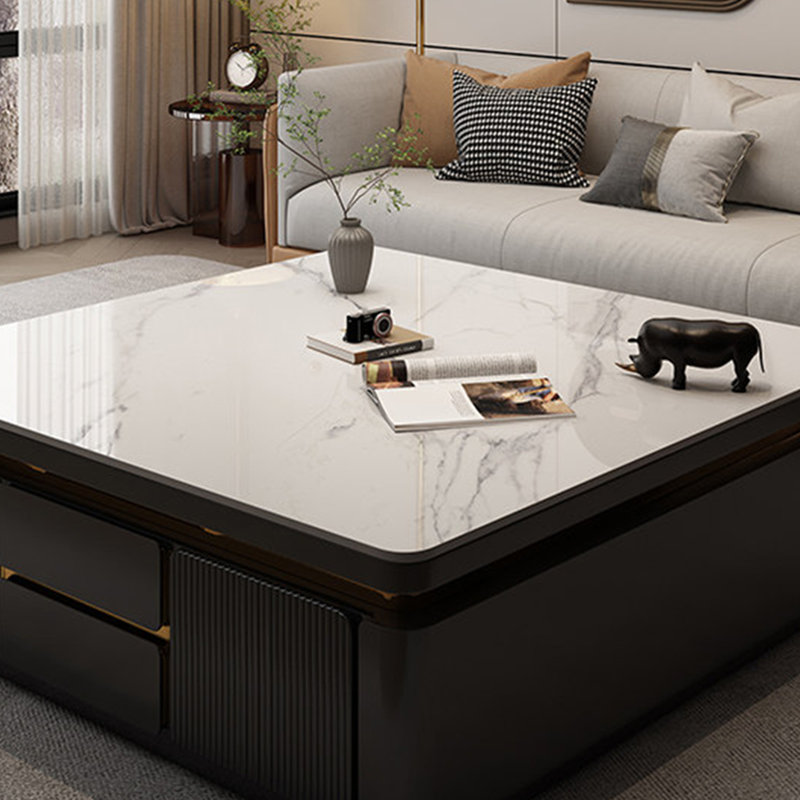 Table basse moderne en pierre, H 18,1 po x l 51,2 po x P 51,2 po, Grey / Black
