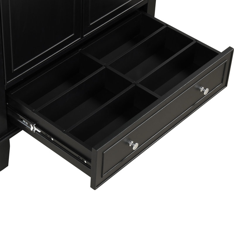 Meuble-lavabo de 30 po avec lavabo en céramique - bois massif noir, armoire, évier moderne, portes fonctionnelles, tiroir et tablettes réglables pour