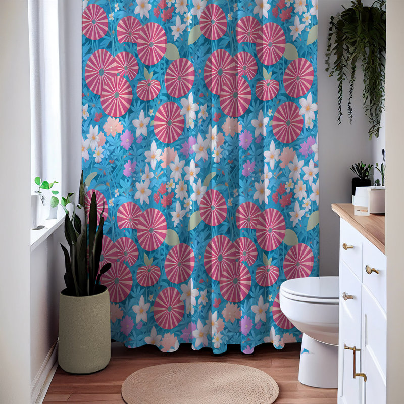 Floral and Abstract Shower Curtain, 83" H x 70" W