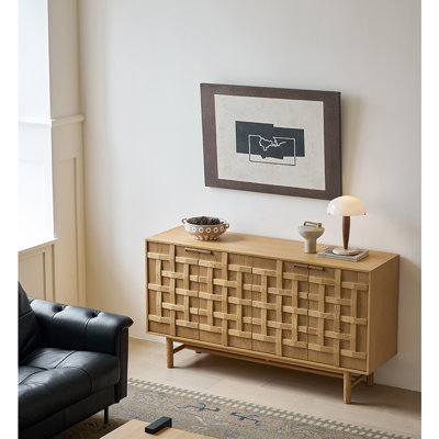 Wooden Color Grid Dining Accent Cabinet