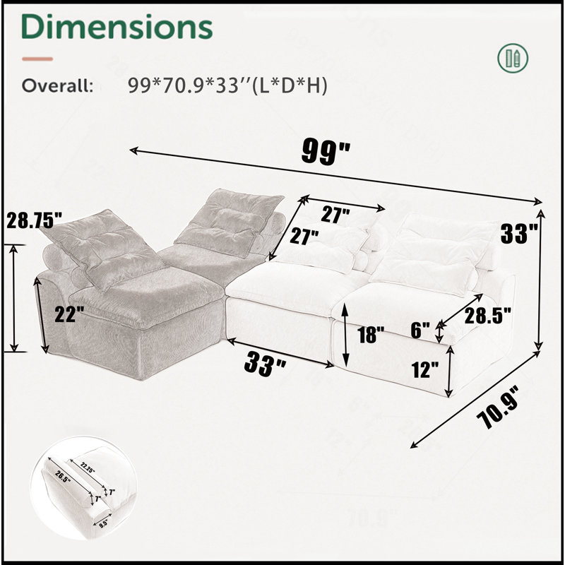 Canapé modulaire, sans accoudoirs, bricolage à souhait, velours côtelé, fauteuil à dossier nu, coin lecture ou appartement, coussin lombaire, 4 sièges, rembourré