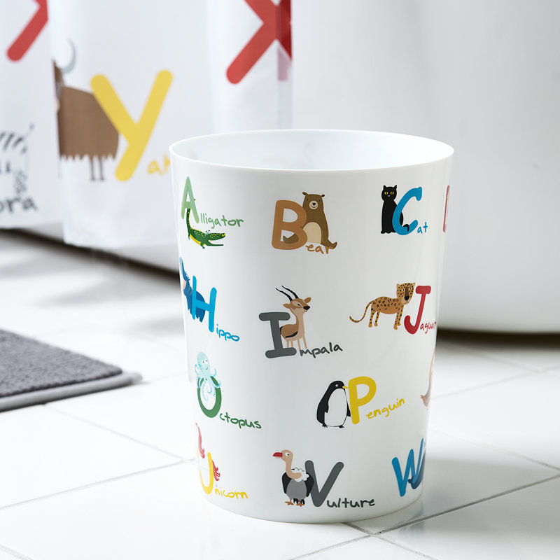 White Plastic Animal Alphabet Kids' Wastebasket