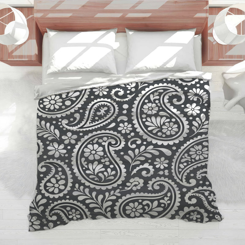 Édredon noir et blanc à motif cachemire, Queen