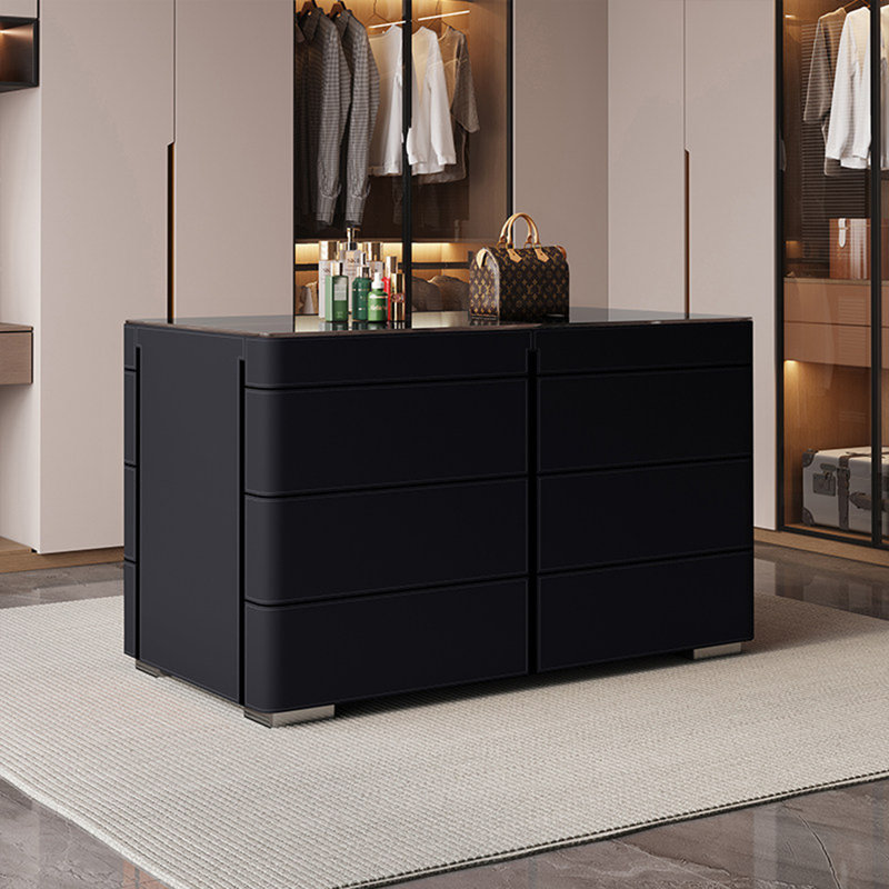 Comptoir rectangulaire en verre trempé transparent de 47,24 po avec surface en cuir noir, armoire de rangement pour bijoux