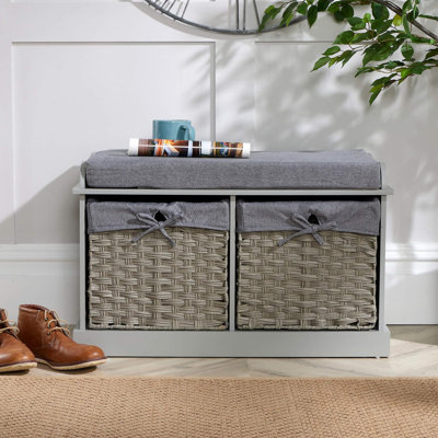 Ardus 2 Wicker Drawer Padded Storage Bench