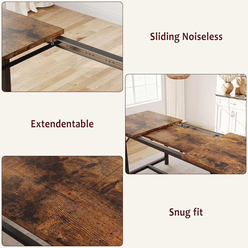 63" Dining Table Set for 4-6, Large Extendable Kitchen Table Set with 2 Upholstered Benches for 6, 3 Piece Rectangle Dining Table Set for 4 for Apartment, Saving Space