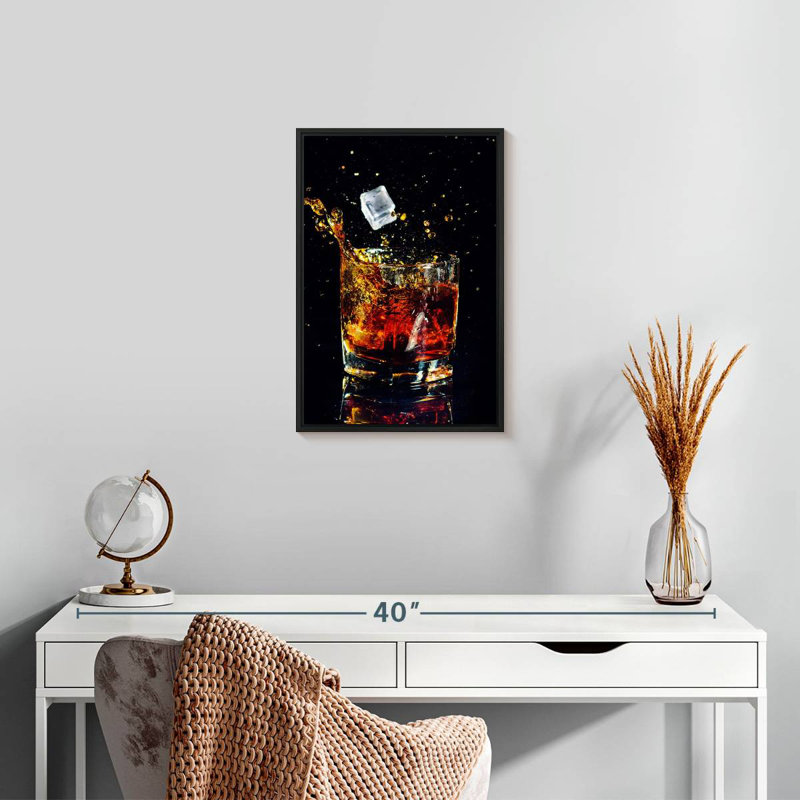 Whisky glacé, 13 po x 19 po, Cadre flottant noir