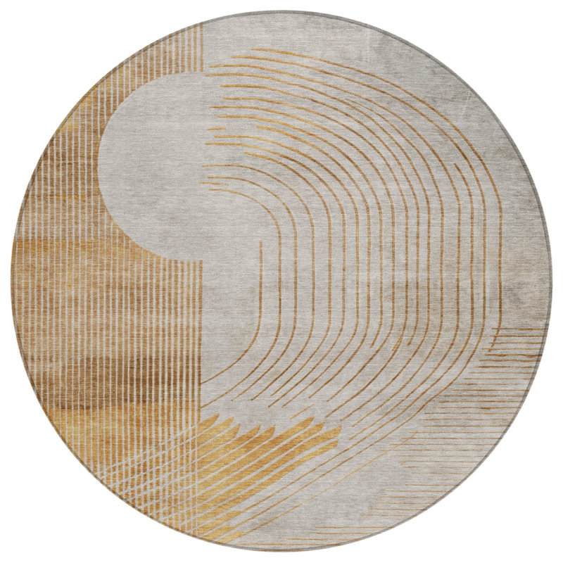 Tapis rond lavable intérieur et extérieur 8 pi doré et ivoire