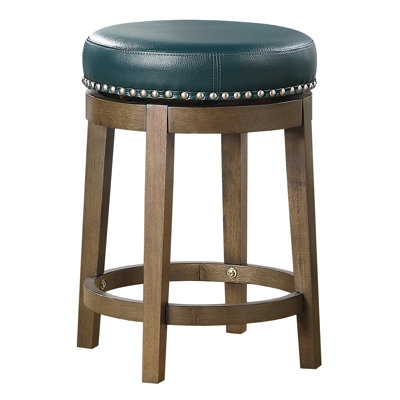 Ensemble de 2 tabourets de bar, siège pivotant à 360° en similicuir avec garniture cloutée, structure en bois massif brun pour salle à manger.