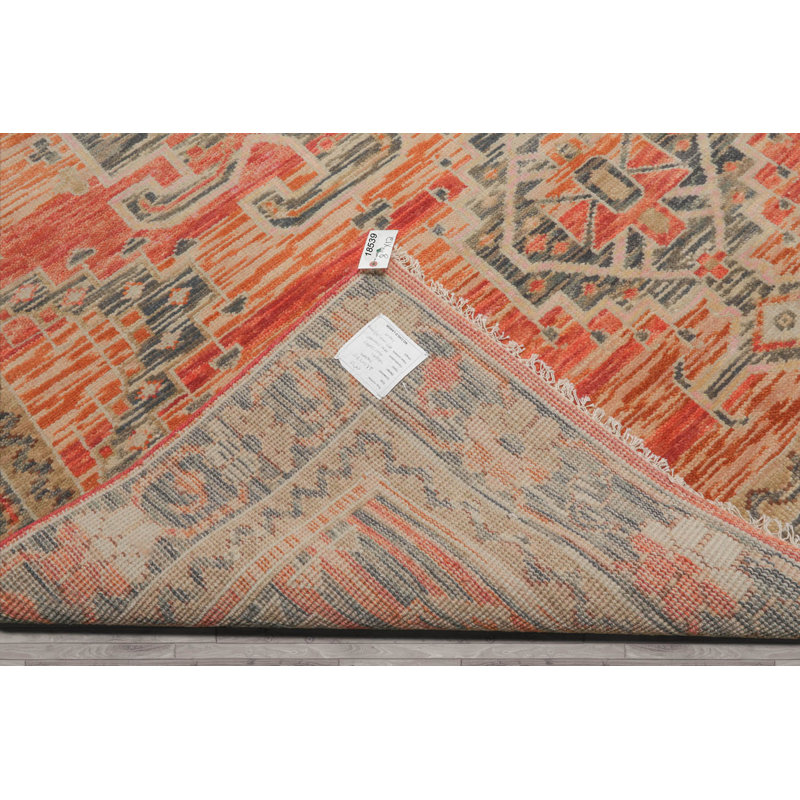Tapis rectangulaire en laine corail / bleu sarcelle / gris / orange, Rectangle 7 pi 11 po x 9 pi 11 po