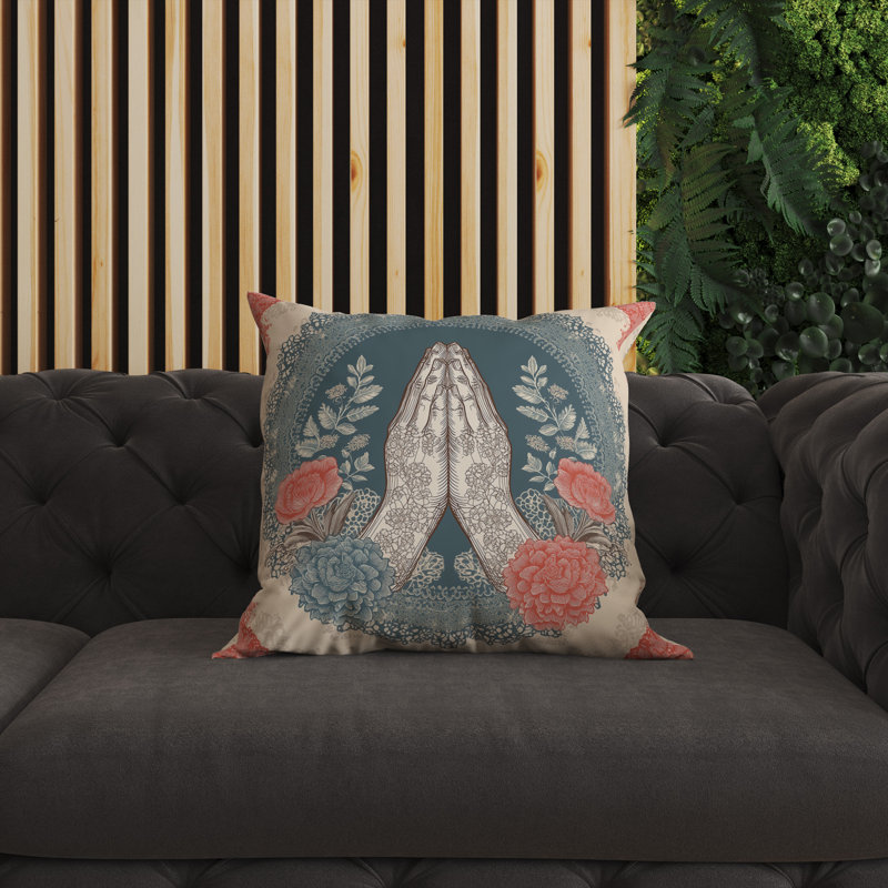 Lotus Bloom Sanctuary Intérieur/Extérieur 16x16, Square 16", Beige/Eucalyptus