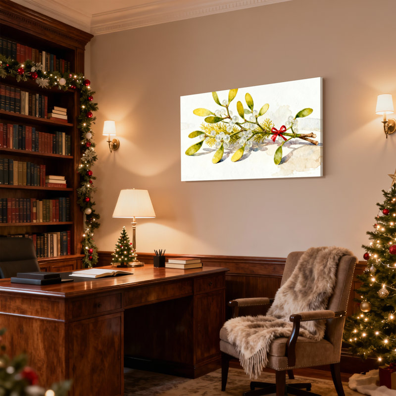 Ensemble de 3 impressions sur toile, branche de Noël avec arc rouge et baies blanches, H 12 po x l 18 po