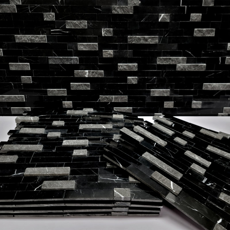 Carreau de mosaïque en pierre naturelle 11,5 "x 10,7" 3D, Noir