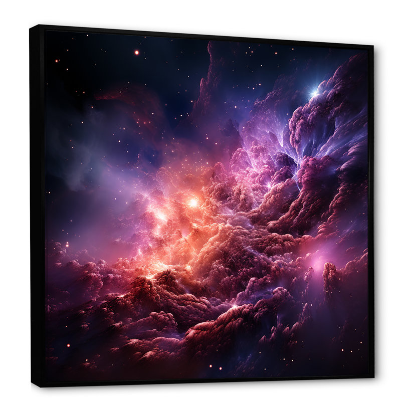 Abstrait galaxie mauve abstraite V - Art mural spirales abstraites, Cadre flottant noir, H 30 po x l 30 po x P 1,5 po