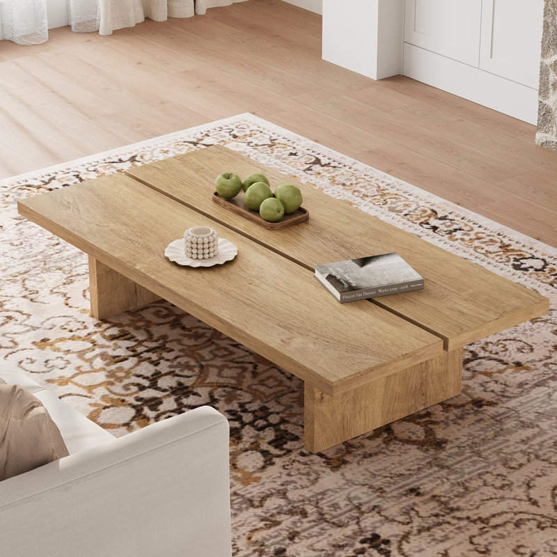 Table basse rectangulaire en bois de 55 po, table basse en placage de chêne rétro pour salon, bureau à domicile, appartement