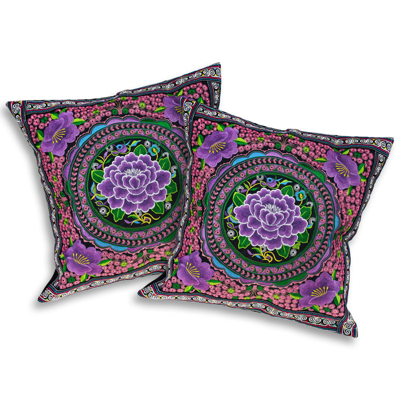 Housse de coussin en coton floral 17 po, Mauve / Mauve clair