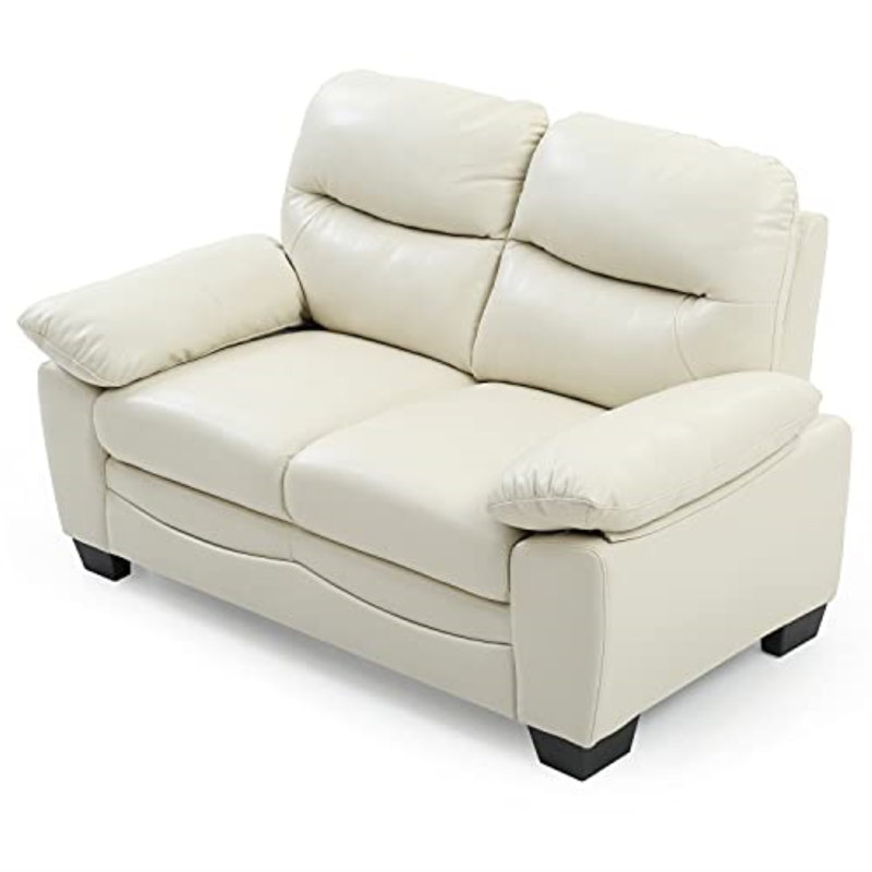 Torcon Faux Leather Pillow Top Arm Loveseat, 35"H x 78"W x 33"D, Pearl Faux Leather