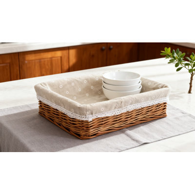 Handwoven Willow Storage Basket With Removable Liner, Rectangular Woven Organizer For Home Decor And Clutter Control