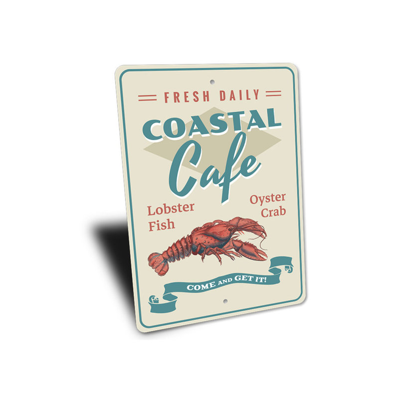Enseigne de homard «Coastal Cafe», H 14 po x l 10 po x P 0,04 po