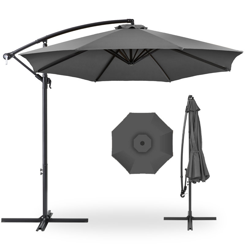 Parasol de marché pour l'extérieur suspendu et décalé de 10 pi Dannitta avec réglage facile de l'inclinaison, Gris