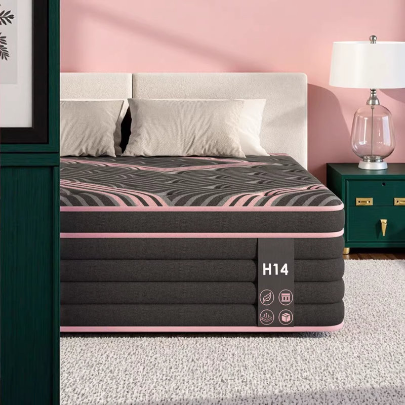 Twin Size 10 Inch Hybrid Mattress with Individually Pocketed Innerspring - Medium Firm, Pink & Black, Twin