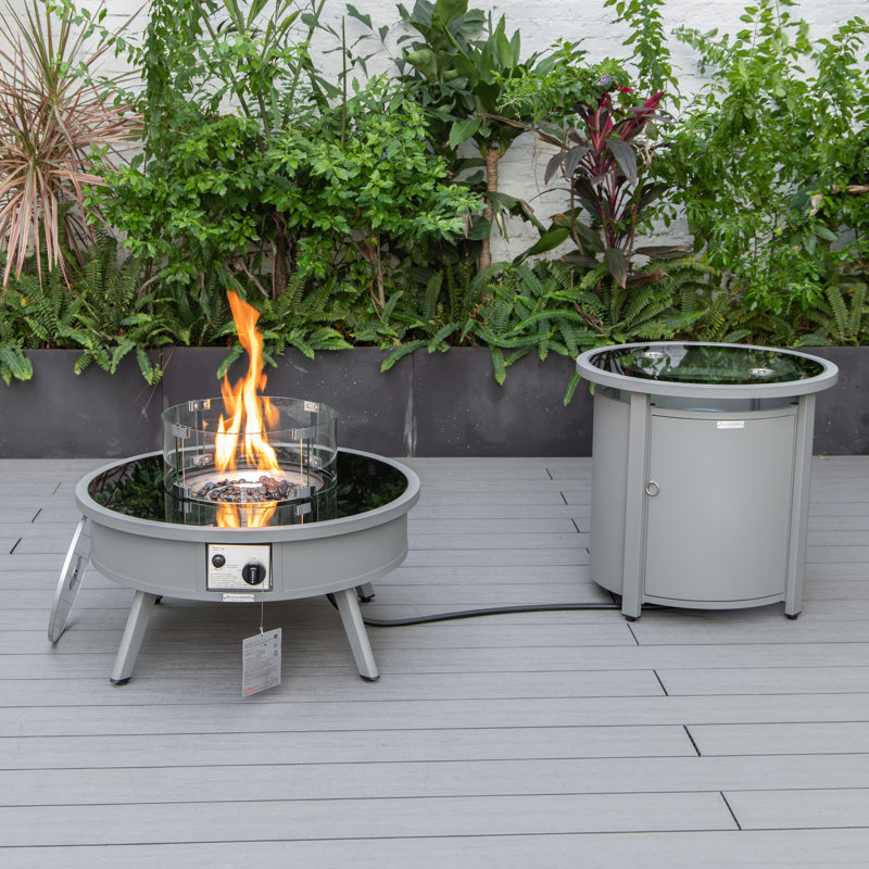 Walbrooke Round Propane Smokeless Fire Pit Table with Hidden Fuel Tank, Gray