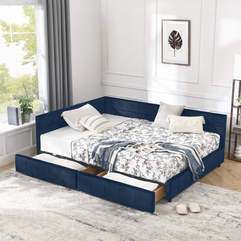 Velvet Storage Daybed, Blue, Full