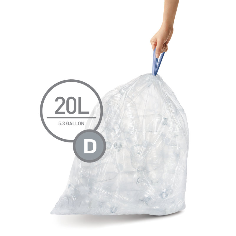 Simplehuman Code D Liners, Pack Of 60 Liners, 50% Recycled Custom Fit Bin Bags, 20L