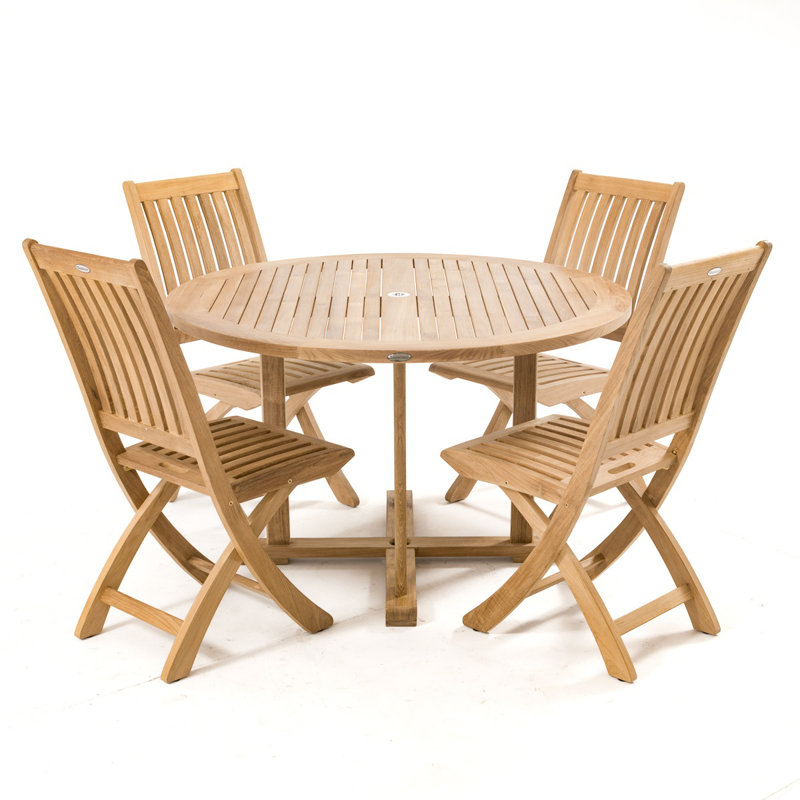 48" Round Brown Teak Outdoor Dining Table