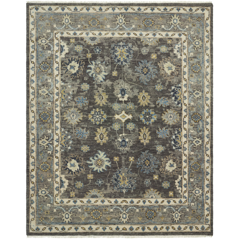 Oushara Hand Knotted Wool Oriental Area Rug, Rectangle 9' x 12'