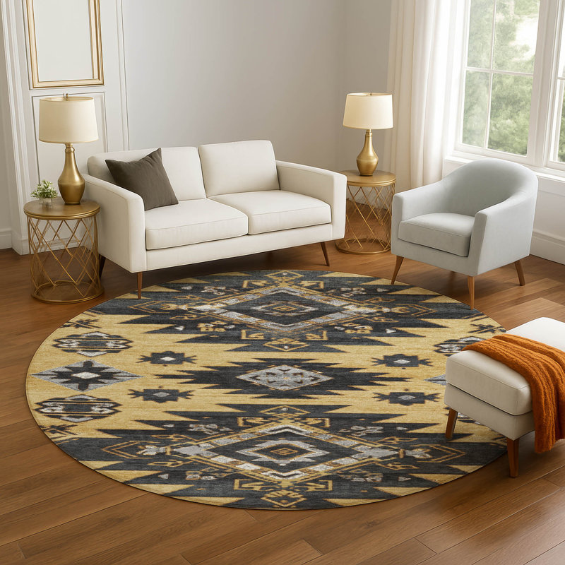 Premium Machine Washable Mayfield AMF1945 Tribal Rug, Round 8'