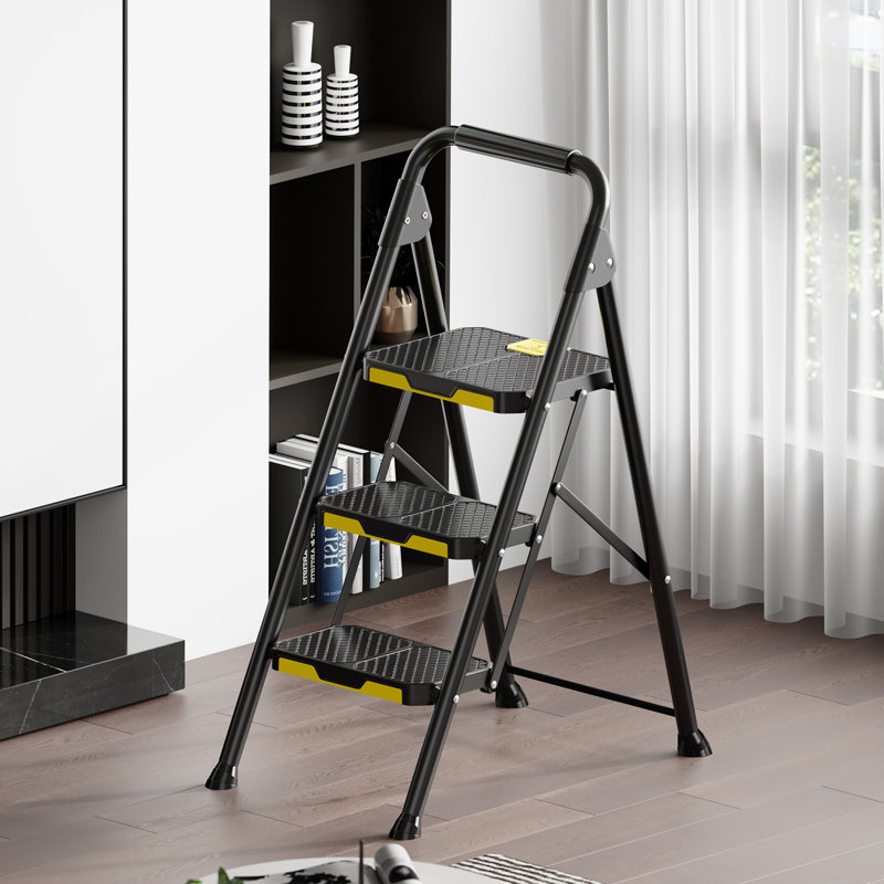 3 Step Ladder,Metal Ladder,Folding Step Stool Pass 800 lbs Load Testing,Library Ladder,Decorative Kitchen Step Ladder