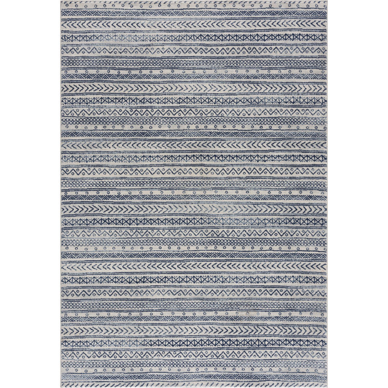 2’ X 4’ Navy Blue Decorative Stripes Area Rug