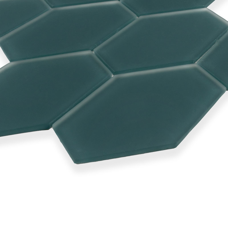 Long Hex 10.60in.x11 in. Glass Mosaic Tile, Marine Matte