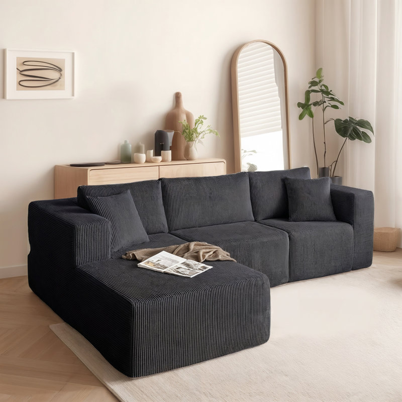 Canapé modulaire en forme de L Boneless, Face à la gauche, Velours côtelé gris